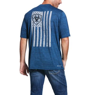 Ariat Charger Vertical Flag - T Shirts Blauw Heren - 17191-899